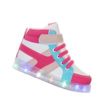 Botinha calçado com luz brilhante colorido meninas