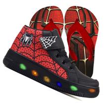 Botinha De Led Led Masculino Aranha Meninos Estilo Barato Calce Facil + Chinelo