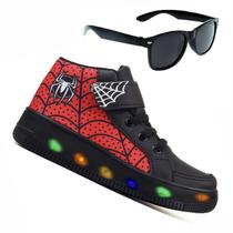 Botinha De Led Led Masculino Aranha Meninos Estilo Barato Calce Facil + Oculos