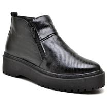 Botinha Feminina Couro Cano Baixo Hiate Sola Plataforma Elegante cor Confort Preto Botinha Feminina Couro Cano Baixo Hiate Sola Plataforma Elegante cor Confort Preto