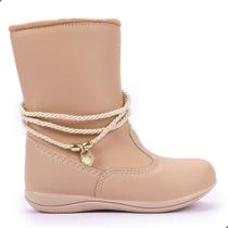 Botinha Infantil Menina Bota Feminina Com Pingente Dourado e Ziper - Nude 80.001-012 Botinha Infantil Menina Bota Feminina Com Pingente Dourado e Ziper - Nude 80.001-012