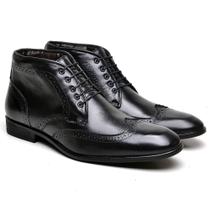 Botinha Masculina Brogue em Couro Nobre Anklebot Casual Sola de Borracha Confortável Estilosa Moderna Berganno