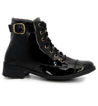 Botinha Sneaker Fivela Feminina Cano Baixo Verniz Preto Botinha Sneaker Fivela Feminina Cano Baixo Verniz Preto