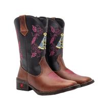 Botinha Texana Infantil Bico Quadrado Texas Gold de Couro Nossa Senhora