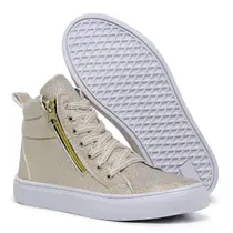 Botinha Treino Academia Tênis Feminino Lurex Brilho Cano Alto Zíper Botinha Treino Academia Tênis Feminino Lurex Brilho Cano Alto Zíper