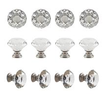 Botões de gabinete YEMCHI 12 unidades, 3 cm, cristal, base de níquel
