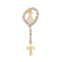Boton Folheado de Nossa Senhora Aparecida com Strass em Forma de Terço