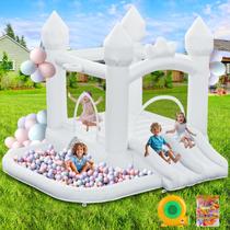 Bounce House FINCOME White inflável com poço de esferas de deslizamento duplo