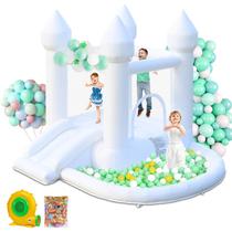 Bounce House inflável AONESY White com poço de bolas e escorregador Bounce House inflável AONESY White com poço de bolas e escorregador
