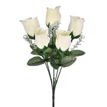 Bouquet Botão de Rosa Grillo Branco com 5 Flores