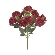 Bouquet de Rosa X10 Florarte 28cm Vermelho Marsala - Flor Arte