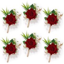 Boutonniere Serwalin 6PCS Rosa Roja de Seda para Boda Boutonniere Serwalin 6PCS Rosa Roja de Seda para Boda