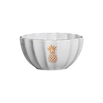 Bowl Cerâmica Abacaxi Branco Maui c/Borda Dourada 420ml