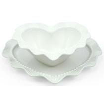 Bowl com pratinho, cerâmica branca, formato coração, tam. M