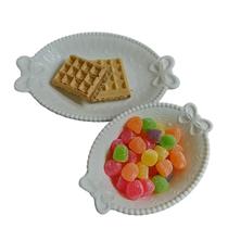 Bowl com Prato cerâmica branca, laço e bolinha -Jogo 2 peças