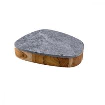 Bowl concreta em madeira teca acabamento óleo e tampa em pedra sabão polida - Tramontina