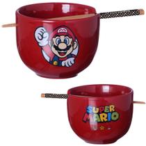 Bowl Cumbuca Tigela Com Hashi Super Mario Porcelana Vermelha 500ml Oficial Nintendo