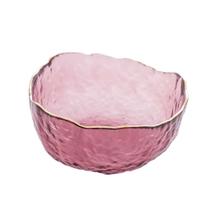 Bowl de Cristal de Chumbo Martelado com Borda Dourada Rosa Taj 13x6,5cm