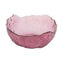 Bowl de Cristal de Chumbo Martelado com Borda Dourada Rosa Taj 19x10cm