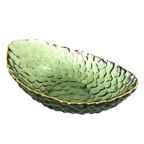 Bowl De Vidro Verde Com Borda Dourada Martelado 19,5 cm