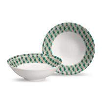 Bowl Decorado Verde e Bege Xadrez Joy Cerâmica Natalino Natal Alleanza