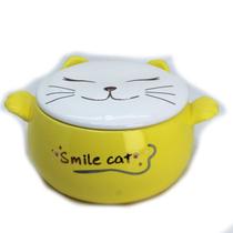 Bowl em Cerâmica com Tampa Cats Amarelo 21x15x9cm Bowl em Cerâmica com Tampa Cats Amarelo 21x15x9cm