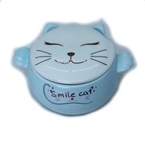 Bowl em Cerâmica com Tampa Cats Azul 21x15x9cm Bowl em Cerâmica com Tampa Cats Azul 21x15x9cm