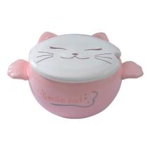 Bowl em Cerâmica com Tampa Cats Rosa 21x15x9cm Bowl em Cerâmica com Tampa Cats Rosa 21x15x9cm