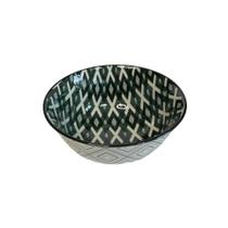 Bowl em Cerâmica Geométrico Branco e Verde 600 ml - 1 Unid.