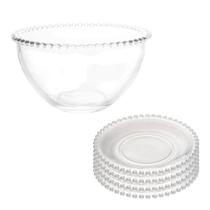 Bowl Grande Para Servir Sobremesas Saladas Com 4 Pratos 20cm Cristal