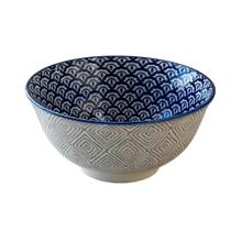 Bowl Pote em Cerâmica Escamas Azul e Branco 600ml - 1 unid.