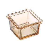 Bowl Quadrado De Cristal De Chumbo Coração Âmbar Metalizado 8,5x8,5x5cm - Lyor