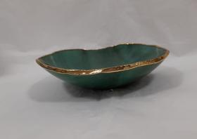 Bowl quartzo verde com borda de ouro 24k
