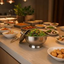 Bowl Saladeira 100% Inox Polido Com Tampa 2 Litros Buffet
