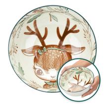 Bowl Tigela de Porcelana Canelado Ilustração Cervo 20cm