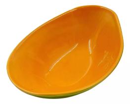 Bowl Tigela Formato Fruta Mamão Em Cerâmica Verde E Laranja - Scalla