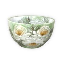Bowl Tigela Japonesa Cumbuca de Porcelana Cereal Açai 500 ml Pintada à Mão ROSAS BRANCA - VERDE