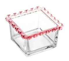 Bowl Vidro Cristal Coração Quadrado Borda Rosa Lyor 8.5cm Petisqueira