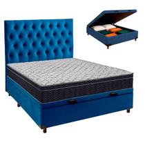 Box Bau Azul+Colchão Casal Airtech 150 Ortobom+Cabeceira Box Bau Azul+Colchão Casal Airtech 150 Ortobom+Cabeceira