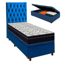 Box Bau Azul+Colchão Solteiro Airtech 150 Ortobom+Cabeceira Box Bau Azul+Colchão Solteiro Airtech 150 Ortobom+Cabeceira