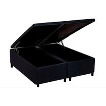 Box Baú Bipartido Queen material sintético Preto para Colchões de 158x198cm