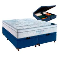 Box Bau Blindado Azul + Colchão Queen Freedom Ortobom