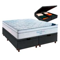 Box Bau Blindado Cinza + Colchão Queen Freedom Ortobom