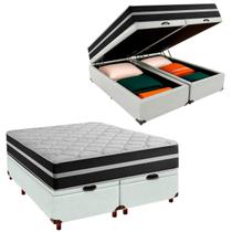 Box Bau Blindado e Colchão Queen Molas Ensacadas Classic Branco Box Bau Blindado e Colchão Queen Molas Ensacadas Classic Branco
