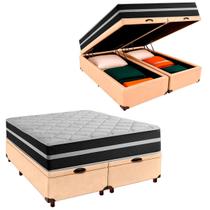 Box Bau Blindado e Colchão Queen Molas Ensacadas Classic Perola Box Bau Blindado e Colchão Queen Molas Ensacadas Classic Perola