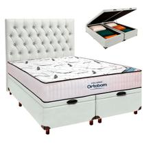 Box Bau Branco+Colchão Casal High Foam Ortobom+Cabeceira