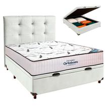 Box Bau Branco+Colchão Casal High Foam Ortobom+Cabeceira Box Bau Branco+Colchão Casal High Foam Ortobom+Cabeceira