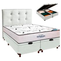 Box Bau Branco com Colchão Casal High Foam Ortobom Com Cabeceira Box Bau Branco com Colchão Casal High Foam Ortobom Com Cabeceira