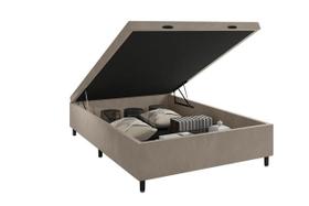 Box Bau casal com pistão e alça suede bege 138cm