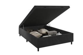 Box Bau casal com pistão e alça suede preto 138cm